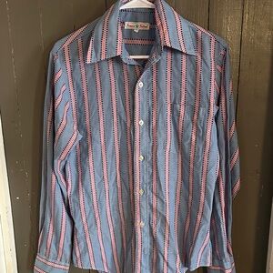 Prince Fellini Blue and Pink Striped Casual Shirt